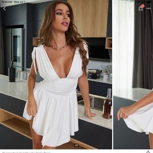 White plunge skater dress